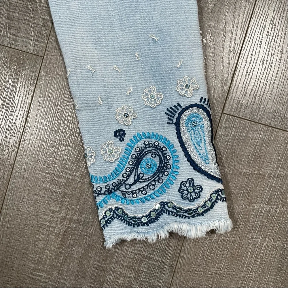 Desigual Light Blue Skinny Jeans with Embroidered Details and Ankle Zippers - Picture 9 of 9